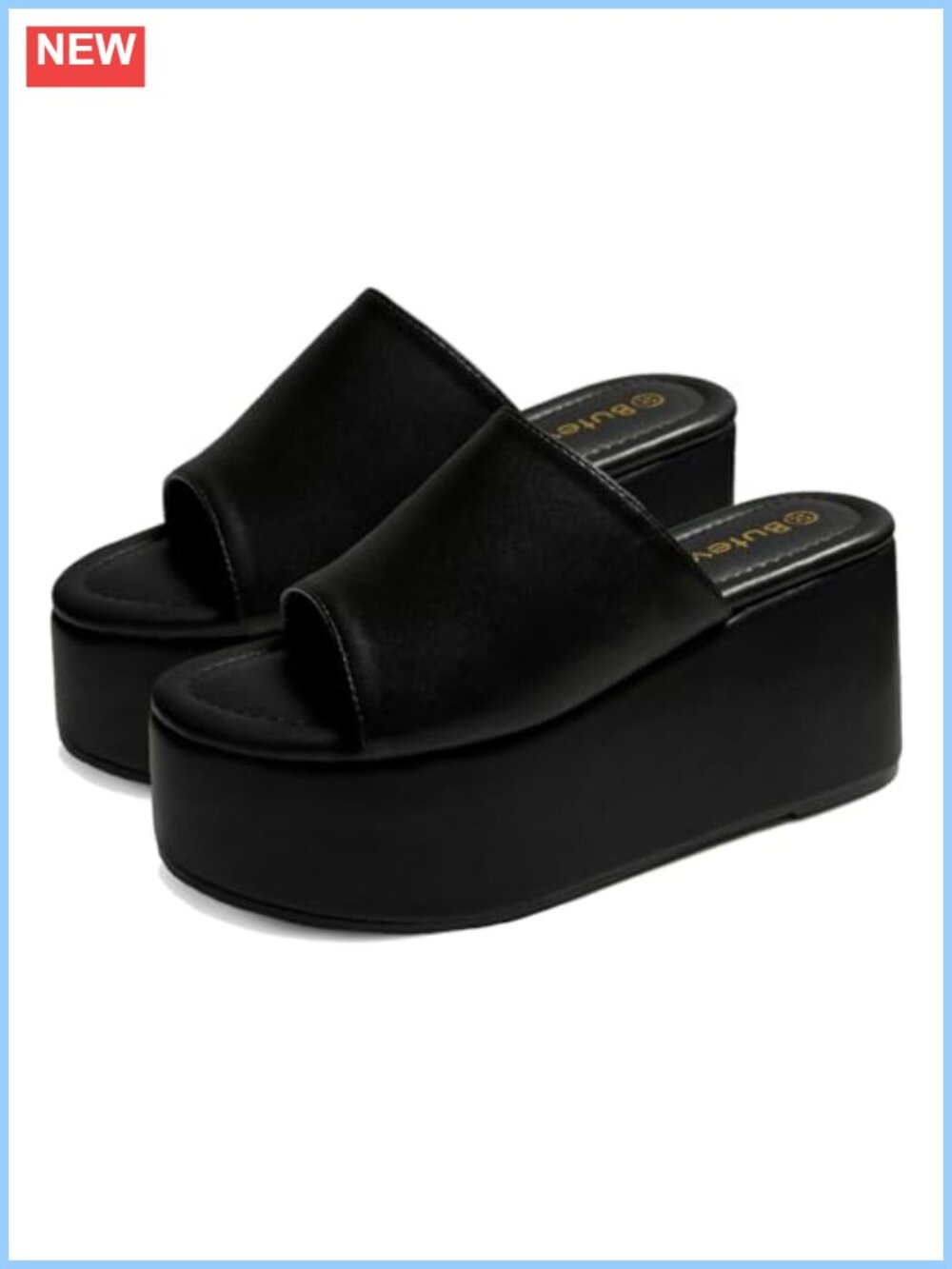 Chunky Platform Wedge Sandals for Women Slip On Open Toe PU